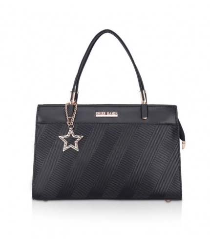 Women's Faux Leather Textured Adjustable Long Belt Handbag (Black)