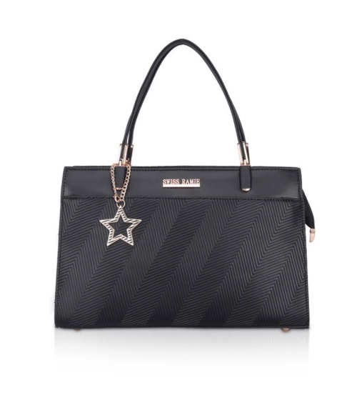 Women's Faux Leather Textured Adjustable Long Belt Handbag (Black)