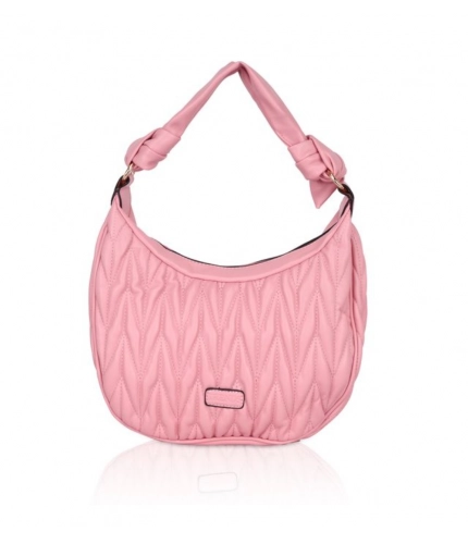 Women's Faux Leather Textured Handbag (Pink)