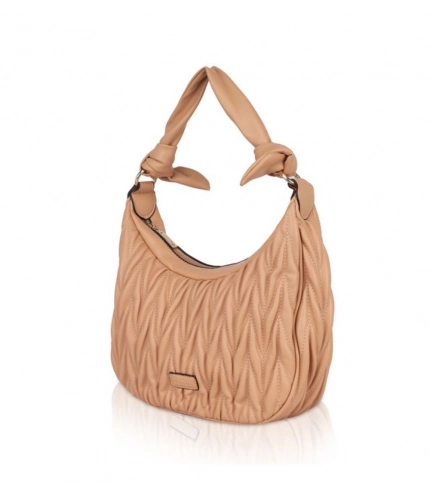 Women's Faux Leather Textured Handbag (Beige)