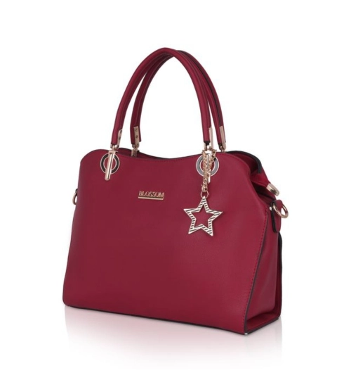 Women's Faux Leather Solid Handbag (Maroon)
