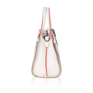 Generic Women's Faux Leather Metal Beads Handbag (White)