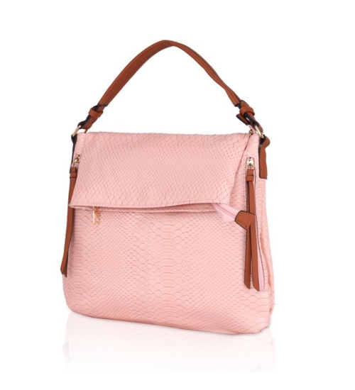 Women's Faux Leather Textured Sling Bag (Pink)