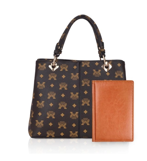 Women's Faux Leather Printed Handheld Bag (Brown )