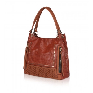 Generic Women's Faux Leather Textured Tote Bag (Brown)