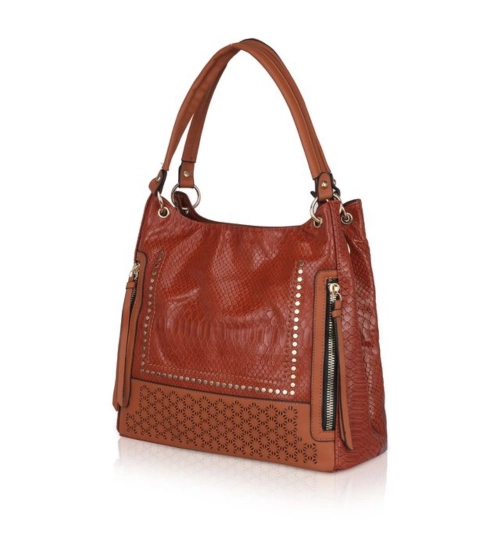 Women's Faux Leather Textured Tote Bag (Brown) Women's Faux Leather Textured Tote Bag (Brown)