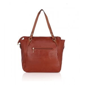 Generic Women's Faux Leather Textured Tote Bag (Brown)
