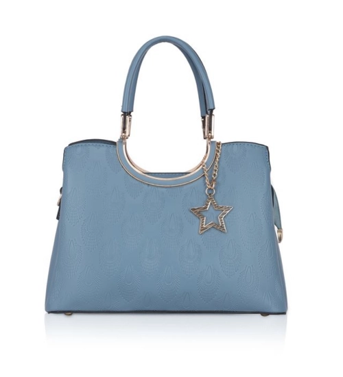 Women's Faux Leather Printed Adjustable Long Belt Handbag (Blue)