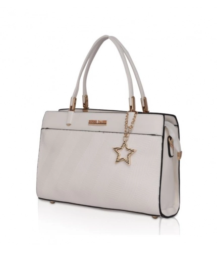 Women's Faux Leather Textured Adjustable Long Belt Handbag (White)
