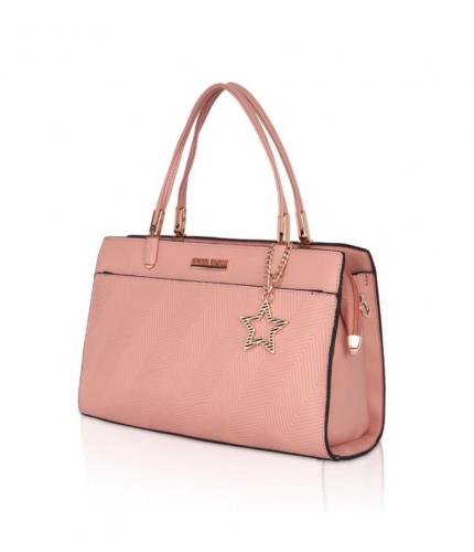 Women's Faux Leather Textured Adjustable Long Belt Handbag (Pink)