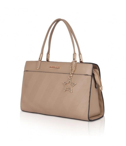 Women's Faux Leather Textured Adjustable Long Belt Handbag (Khaki)