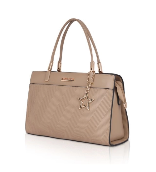 Women's Faux Leather Textured Adjustable Long Belt Handbag (Khaki)