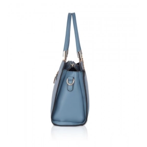 Generic Women's Faux Leather Textured Adjustable Long Belt Handbag (Blue)