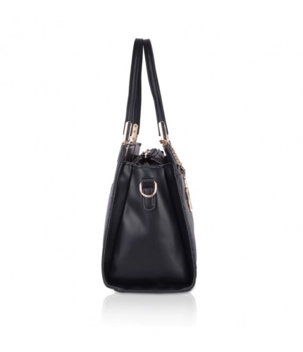 Women's Faux Leather Textured Adjustable Long Belt Handbag (Black)