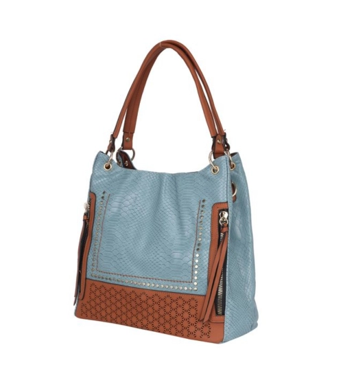 Women's Faux Leather Textured Tote Bag (Grey) Women's Faux Leather Textured Tote Bag (Grey)