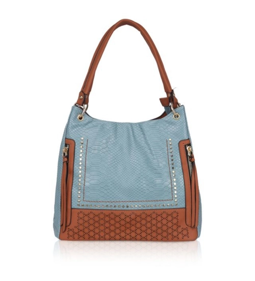 Women's Faux Leather Textured Tote Bag (Grey)