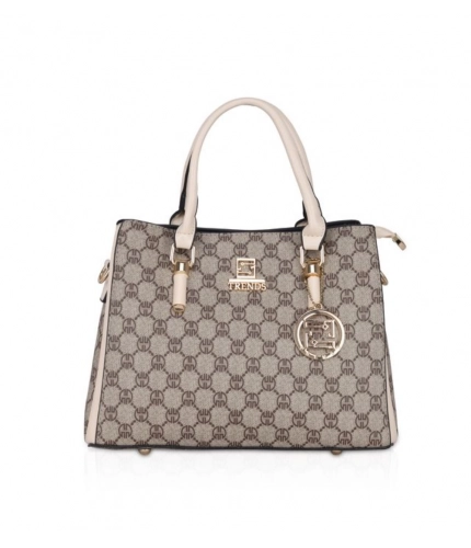 Women's Faux Leather Printed Handbag (Beige)