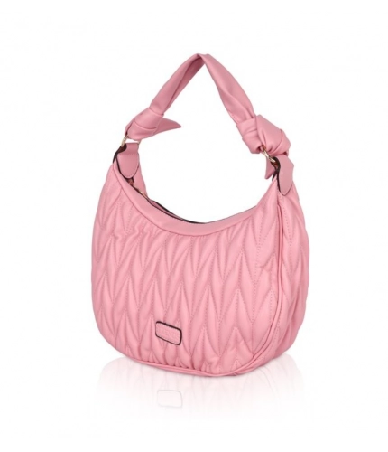 Women's Faux Leather Textured Handbag (Pink)