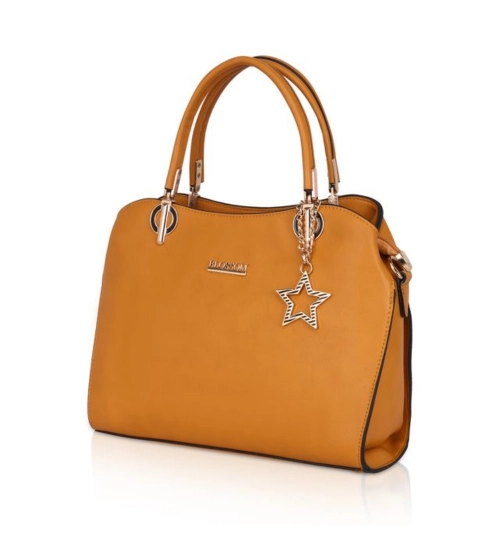 Women's Faux Leather Solid Handbag (Yellow)