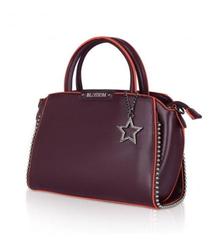 Women's Faux Leather Metal Beads Handbag (Wine Red)