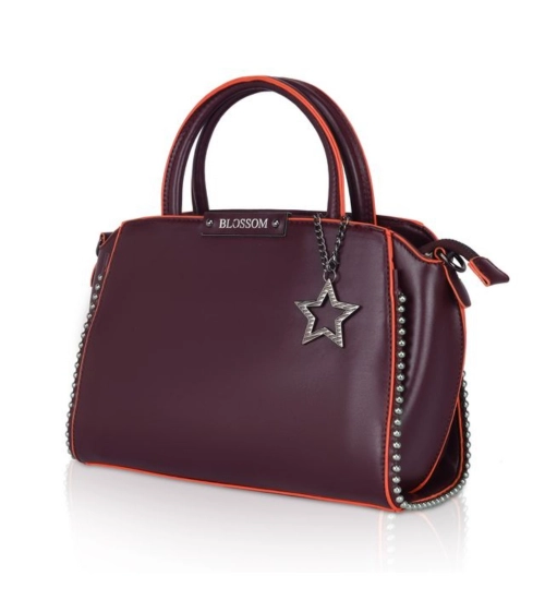 Women's Faux Leather Metal Beads Handbag (Wine Red)