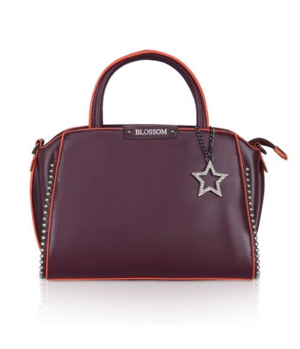 Women's Faux Leather Metal Beads Handbag (Wine Red)