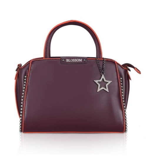 Women's Faux Leather Metal Beads Handbag (Wine Red)