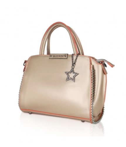 Women's Faux Leather Metal Beads Handbag (Gold)