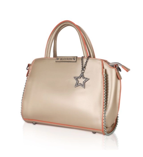 Women's Faux Leather Metal Beads Handbag (Gold)