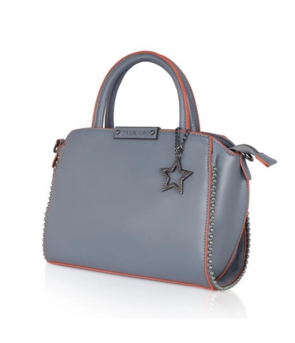 Women's Faux Leather Metal Beads Handbag (Grey)