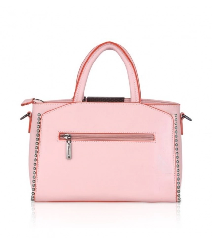 Women's Faux Leather Metal Beads Handbag (Pink)