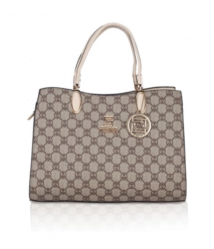 Women's Faux Leather Printed Handbag (Beige)