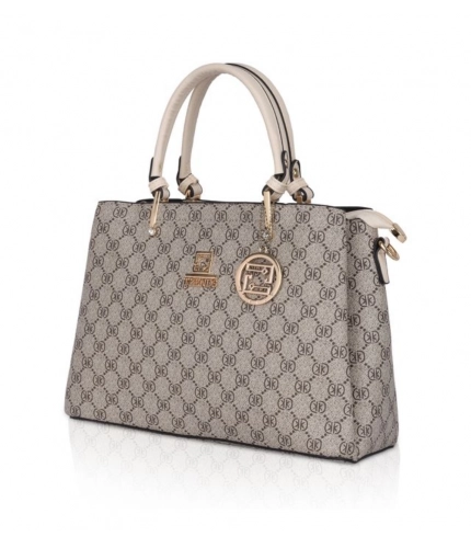 Women's Faux Leather Printed Handbag (Beige)