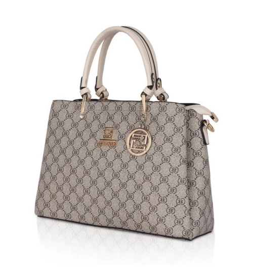 Women's Faux Leather Printed Handbag (Beige)