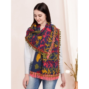 Generic Women's Cotton Embroidered Muffler (Navyblue, Length: 0.5 to 1 Mtr)