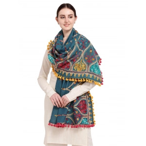 Generic Women's Cotton Embroidered Dupatta (Turquoise, Length: 0.5 to 1 Mtr)