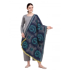 Generic Women's Cotton Embroidered Dupatta (Navyblue, Length: 0.5 to 1 Mtr)