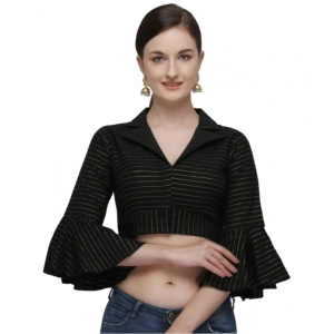 Generic Women's Cotton Striped Readymade Blouse (Black, Size: Free Size)