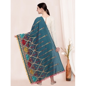 Generic Women's Cotton Embroidered Dupatta (Turquoise, Length: 0.5 to 1 Mtr)