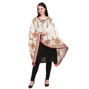 Generic Women's Cotton Embroidered Dupatta (Off White, Length: 0.5 to 1 Mtr)
