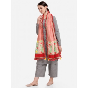 Generic Women's Cotton Embroidered Dupatta (Peach, Length: 1.5 to 2 Mtr)