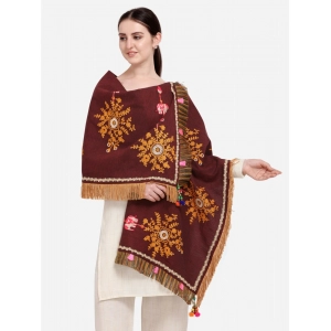 Generic Women's Cotton Embroidered Dupatta (Maroon, Length: 1.5 to 2 Mtr)