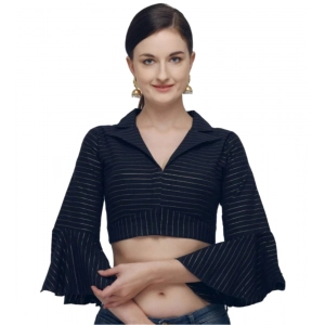 Generic Women's Cotton Striped Readymade Blouse (Navy Blue, Size: Free Size)