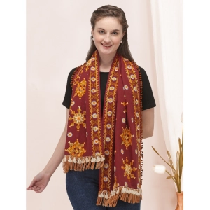 Generic Women's Cotton Embroidered Muffler (Maroon, Length: 0.5 to 1 Mtr)