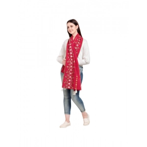 Generic Women's Cotton Opaque Stole (Red, Length: 1.5 to 2 Mtr)