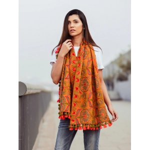Generic Women's Cotton Embroidered Muffler (Orange, Length: 0.5 to 1 Mtr)