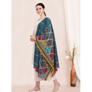 Generic Women's Cotton Embroidered Dupatta (Turquoise, Length: 0.5 to 1 Mtr)