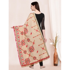 Generic Women's Cotton Embroidered Dupatta (Beige, Length: 0.5 to 1 Mtr)