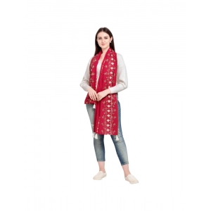 Generic Women's Cotton Opaque Stole (Red, Length: 1.5 to 2 Mtr)
