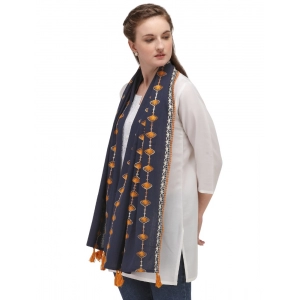 Generic Women's Cotton Opaque Stole (Navy Blue , Length: 1.5 to 2 Mtr)
